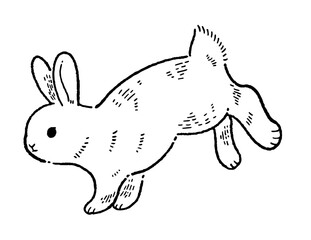 レトロな走るウサギの線画イラスト素材