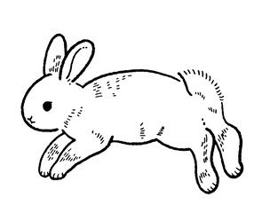 レトロな走るウサギの線画イラスト素材