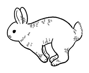 レトロな走るウサギの線画イラスト素材