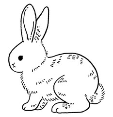 レトロなお座りウサギの線画イラスト素材