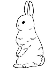 レトロなお座りウサギの線画イラスト素材