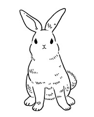 レトロなお座りウサギの線画イラスト素材