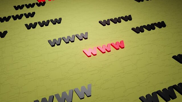 WWW symbols sign on yellow background 3d render. Hypertext transfer protocol secure web 3