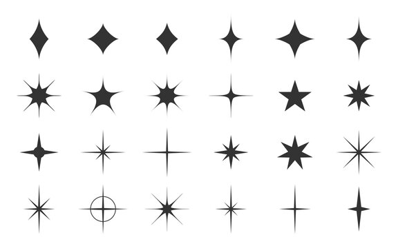 Star sparkle template shape stamp black silhouette set. Sticker stencil blank design handmade imprint sky night magic glow light cosmic glitter abstract decor constellation glitter isolated