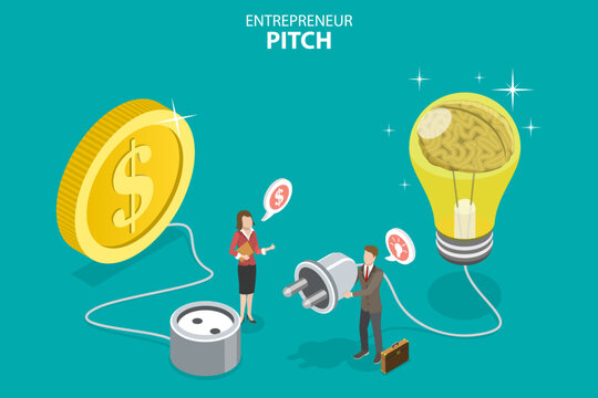3D Isometric Flat Vector Conceptual Illustration of Entrepreneur Pitch, Successful Startup Idea