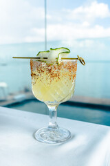 tropical cocktail with sea background