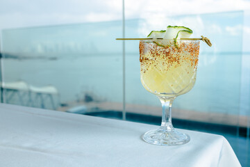 tropical cocktail with sea background