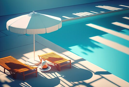 illustration of swimming pool, vacation concept, AI generated image