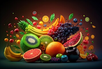 Obraz na płótnie Canvas illustration of assorted fresh fruits,image generated by AI