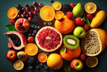 illustration of assorted fresh fruits,image generated by AI