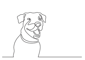 continuous line drawing vector illustration with FULLY EDITABLE STROKE of happy dog portrait