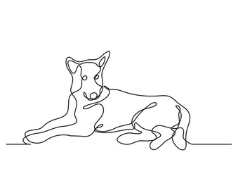 continuous line drawing vector illustration with FULLY EDITABLE STROKE of laying shepherd dog