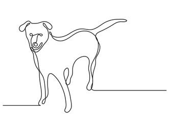 continuous line drawing vector illustration with FULLY EDITABLE STROKE of standing dog