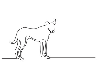 continuous line drawing vector illustration with FULLY EDITABLE STROKE of standing young dog