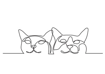 continuous line drawing vector illustration with FULLY EDITABLE STROKE of two happy cats