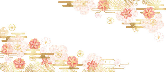 桜と和柄と金箔の華やかな背景 © surface Change