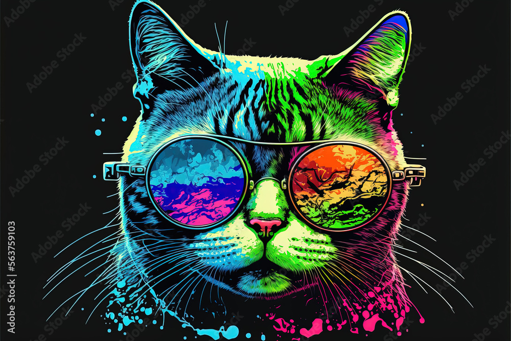 Sticker colorful cat drawing