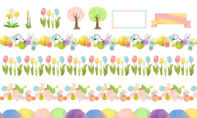 春の水彩飾り罫セット