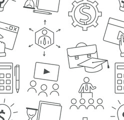 Business line seamless pattern. Repeating design element for printing on fabric. Teamwork and partnership, collaboration and cooperation, presentation and conference. Cartoon flat vector illustration