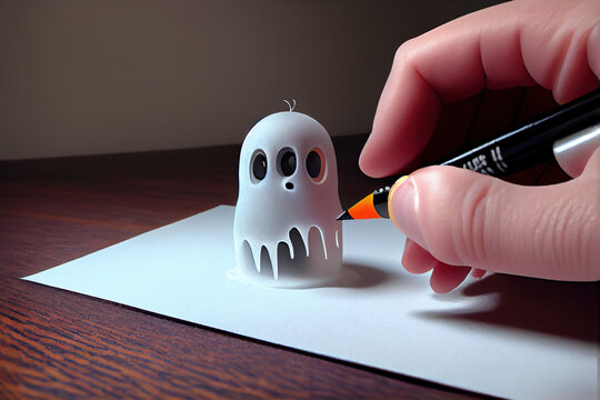 Draw a three-dimensional ghost with a pencil.