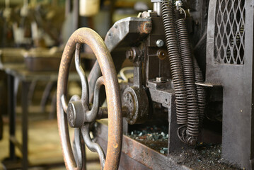 Vintage manufacturing equipment in an abandoned factory