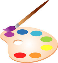 Paint palette icon with paint and brush