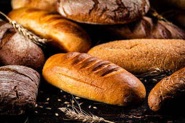 Different types of bread with spikelets.
