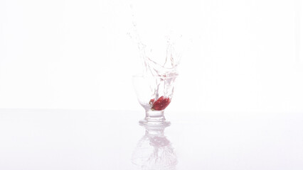 Strawberry drink explosion with white background
