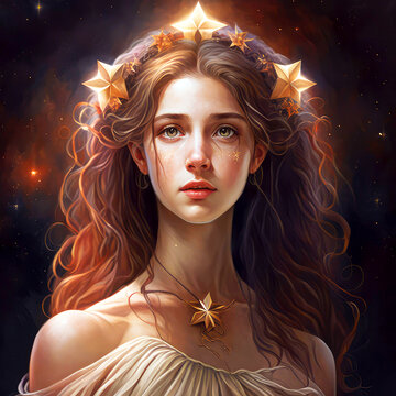Asteria is the greek goddess of stars, god of star princess, generative ai