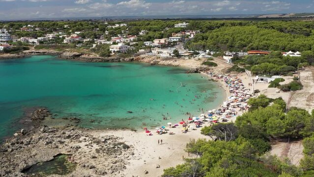 Salento, spiaggia Baia Serrone in estate vista aerea - Marina di Pulsano, Taranto, Italy