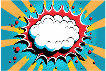 Pop Art Cloud Bubble - Empty, Funny Speech Bubble with trendy colorful retro vintage comic background in Pop Art style. Illustration with easy editable snow textures and drip effect for your design