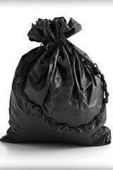  Trash black garbage bag full and tied isolated, generative ai
