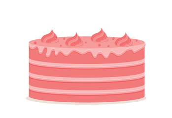Pink cake icon. Sweetness, dessert and delicacy, flour products. Symbol of holiday and festival. New Year, Christmas and birthday. Cartoon flat vector illustration
