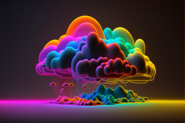 3D Neon Rainbow and Clouds Generative AI