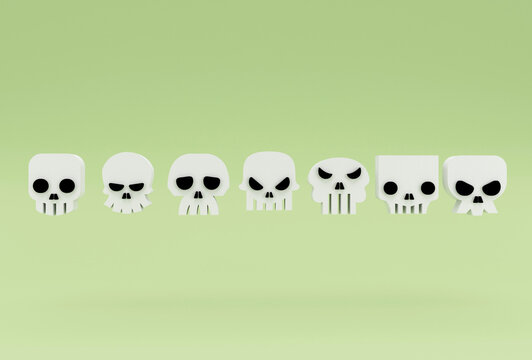 skull icon 3d illustration minimal rendering on white background.