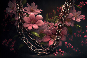 Pink Flowers and Silver Chains Generative AI