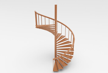 Spiral stair 3d illustration minimal rendering on white background.