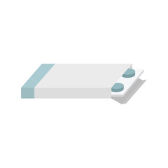 Pills in white box. Simple flat illustration, open box, design in flat style