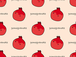 Pomegranate cartoon character seamless pattern on orange background