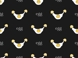Egg cartoon character seamless pattern on black background