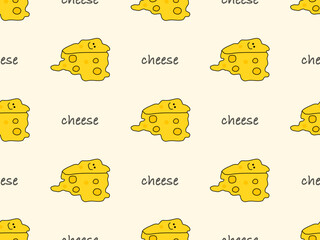 Cheese cartoon character seamless pattern on yellow background