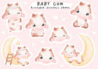 Obraz premium Cute Cows Printable Sticker Sheet
