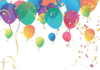 Lettering Happy Birthday To You white background. Holiday decorations with balloons, pennants and confetti. Greeting card can be used for congratulation, posters and banners.