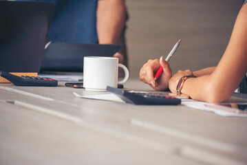 Business strategy team report chart, graph, infographic data analyze financial report plan. Hands team partner planning marketing finance statistics sale report with excel spreadsheet accountting