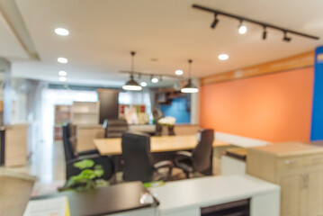 Business office Blurred background meeting room light bokeh education event in company. Blurry abstract background of conference room. Blur background office modern lobby urban decor empty room