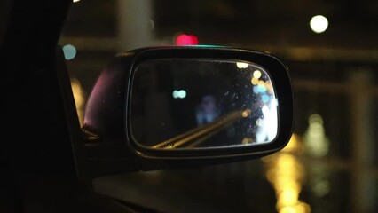 Right rear view mirror when driving at night.