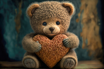 Teddy bear with a valentine heart, generative AI