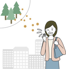 花粉アレルギーのためくしゃみをする女性