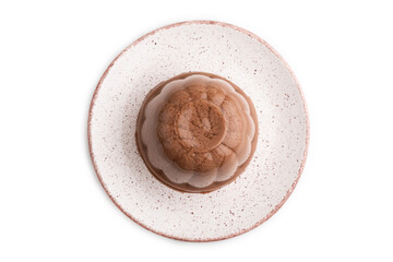 Chocolate jelly isolated on white, top view.