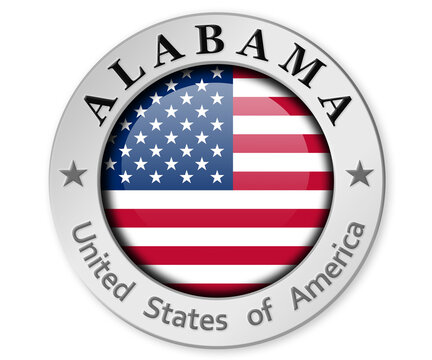 Silver badge with Alabama and USA flag